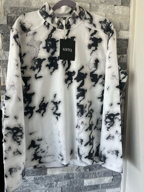 Men GSTQ Pullover White Black Quarter Zip Performance Training Shirt-Sz Large